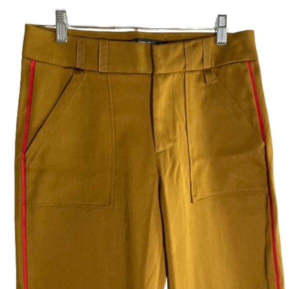 Zara SALE! High Waisted Wide Cropped Pants Mustard Color Red Stripes, sz. Medium - Picture 4 of 14